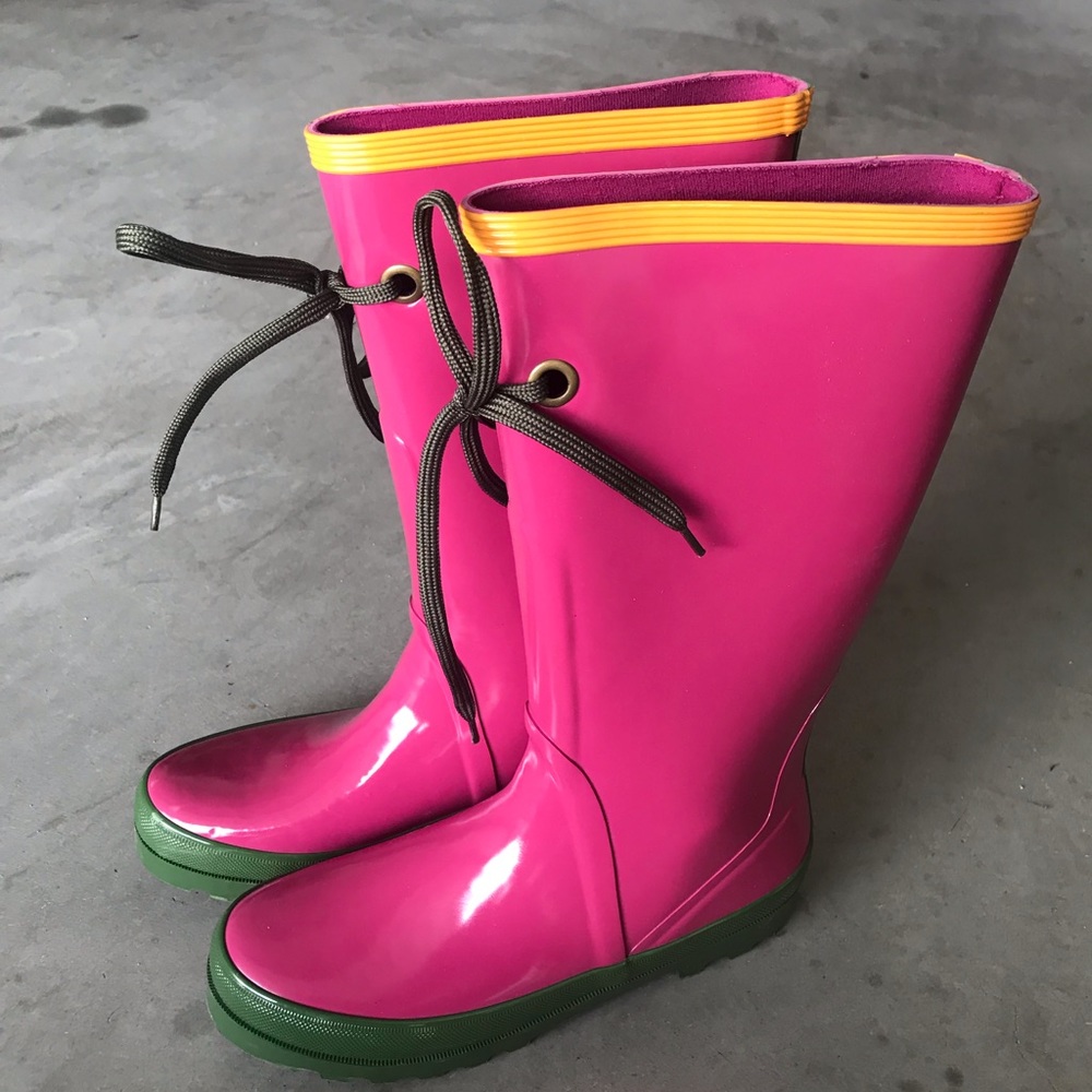 J crew pink glossy rain boot 9